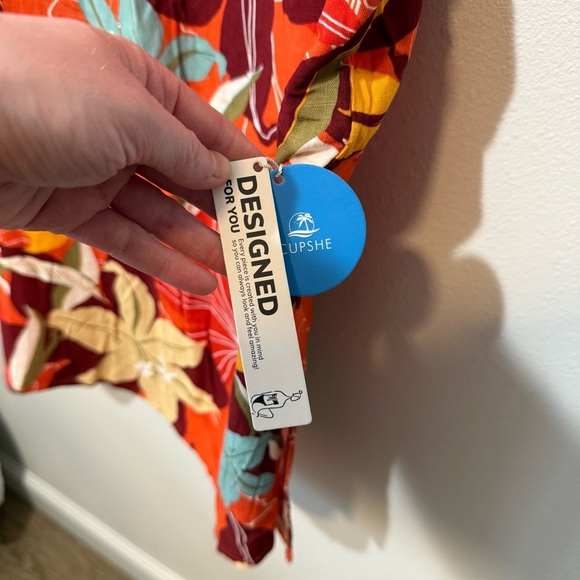 Cupshe Orange Floral Shift Midi Dress w Tie Shoulders and Slits Women’s XS New - Picture 2 of 7